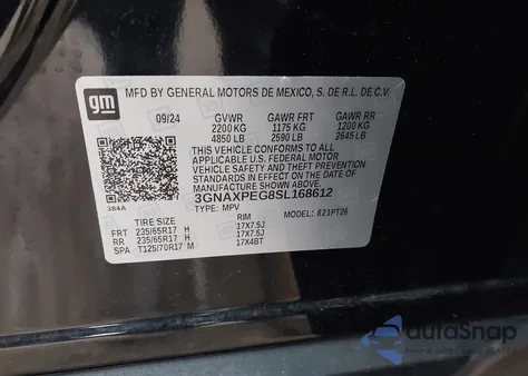 2025 Chevrolet Equinox Awd Lt from USA, damaged, VIN 3GNAXPEG8SL168612